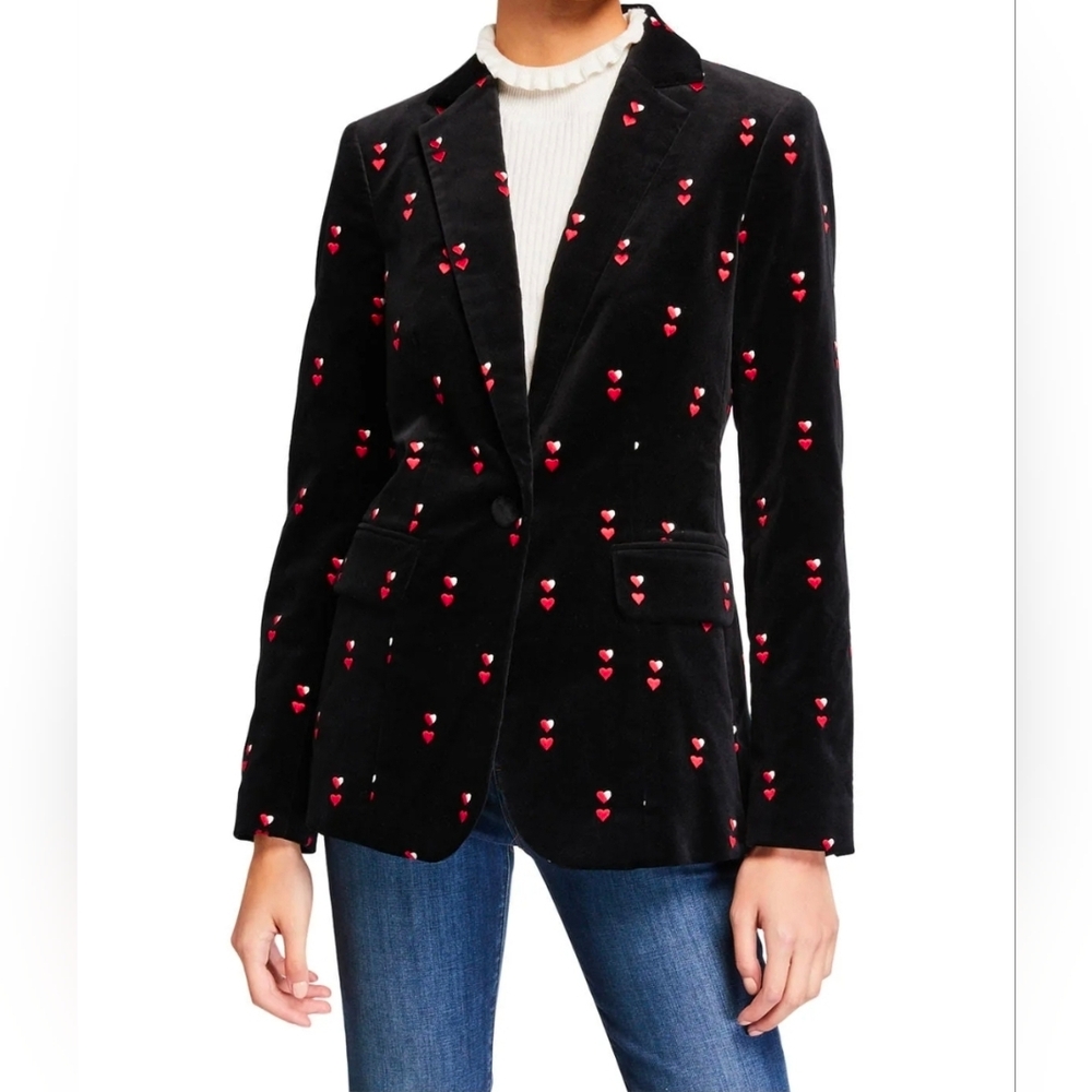 Frame Classic Noir Multi Black Velvet Heart-Patterned Women's Blazer Size 2